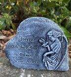 22nice4me Garden Statues heart-shaped concrete memorial plaque featuring an angel holding a bird in a garden setting