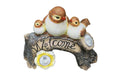 22nice4me Garden Statues bird family welcome sign with solar powered LED lights and hand painted antique finish