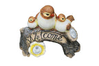 22nice4me Garden Statues bird family welcome sign with solar powered LED lights and hand painted antique finish