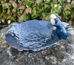 22nice4me Garden Statues ceramic blue bird feeder bowl with decorative birds perched on the textured rim