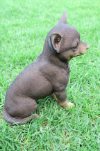 22nice4me Garden Statues brown resin chihuahua puppy figurine sitting on green grass for indoor or outdoor decor