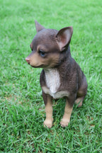 22nice4me Garden Statues brown chihuahua puppy resin figurine sitting on green grass for indoor or outdoor decor