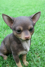 22nice4me Garden Statues hand-painted brown resin chihuahua puppy figurine sitting on green grass