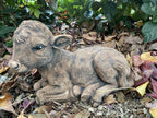 22nice4me Garden Statues brown concrete calf ornament laying down in a garden setting with a matte finish