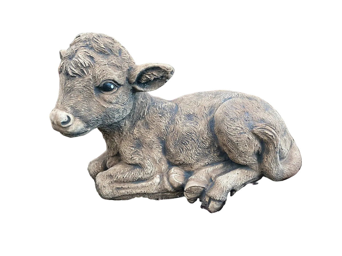 22nice4me Garden Statues brown concrete calf statue in a resting position with a hand-painted matte finish