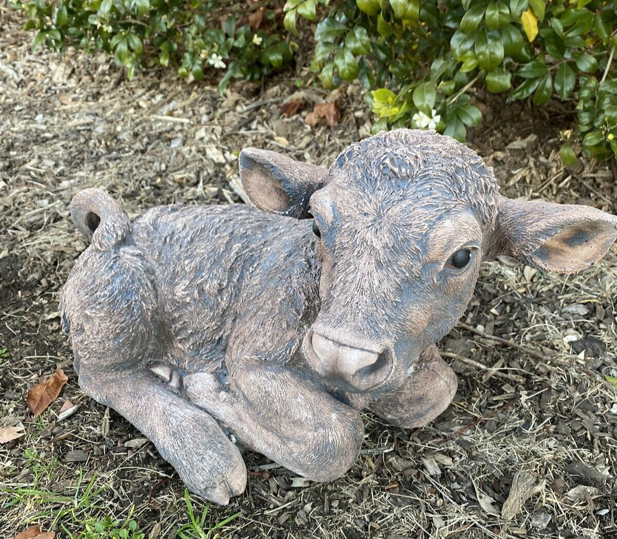 22nice4me Garden Statues brown concrete cow calf ornament with a lifelike matt finish for outdoor garden decor