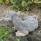 22nice4me Garden Statues brown concrete cow calf ornament laying down in a garden setting with a matte finish