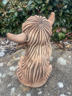 22nice4me Garden Statues brown concrete Highland cow statue featuring a detailed shaggy coat and curved horns