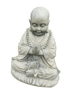 22nice4me Garden Statues blessing happy Buddha figurine in GRC concrete with an antique finish and prayer hands.