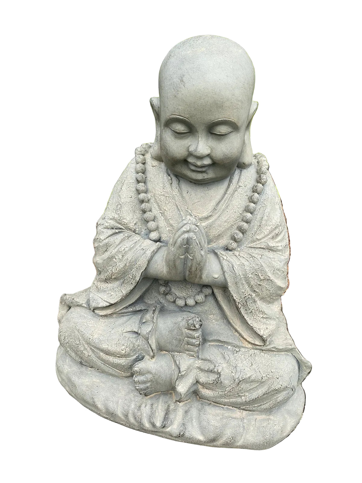 22nice4me Garden Statues blessing happy Buddha figurine in GRC concrete with an antique finish and prayer hands.