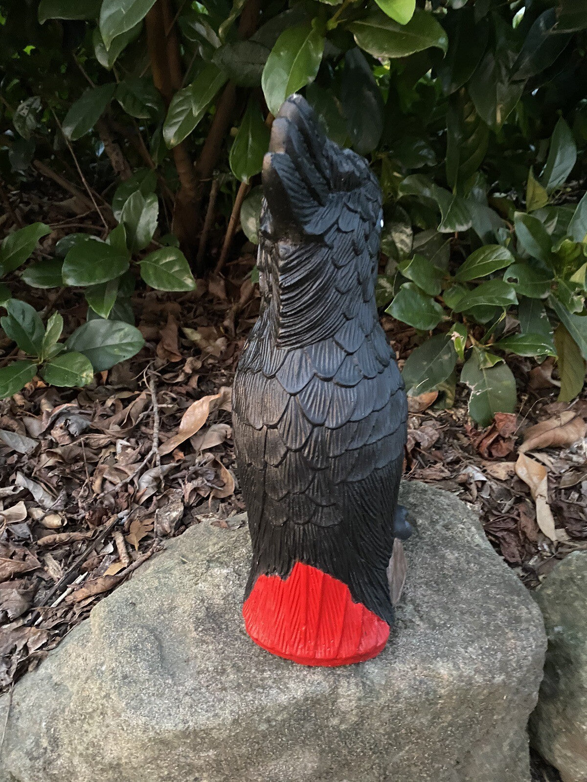 22nice4me Garden Statues hand-painted concrete red-tailed black cockatoo bird ornament perched on a rock