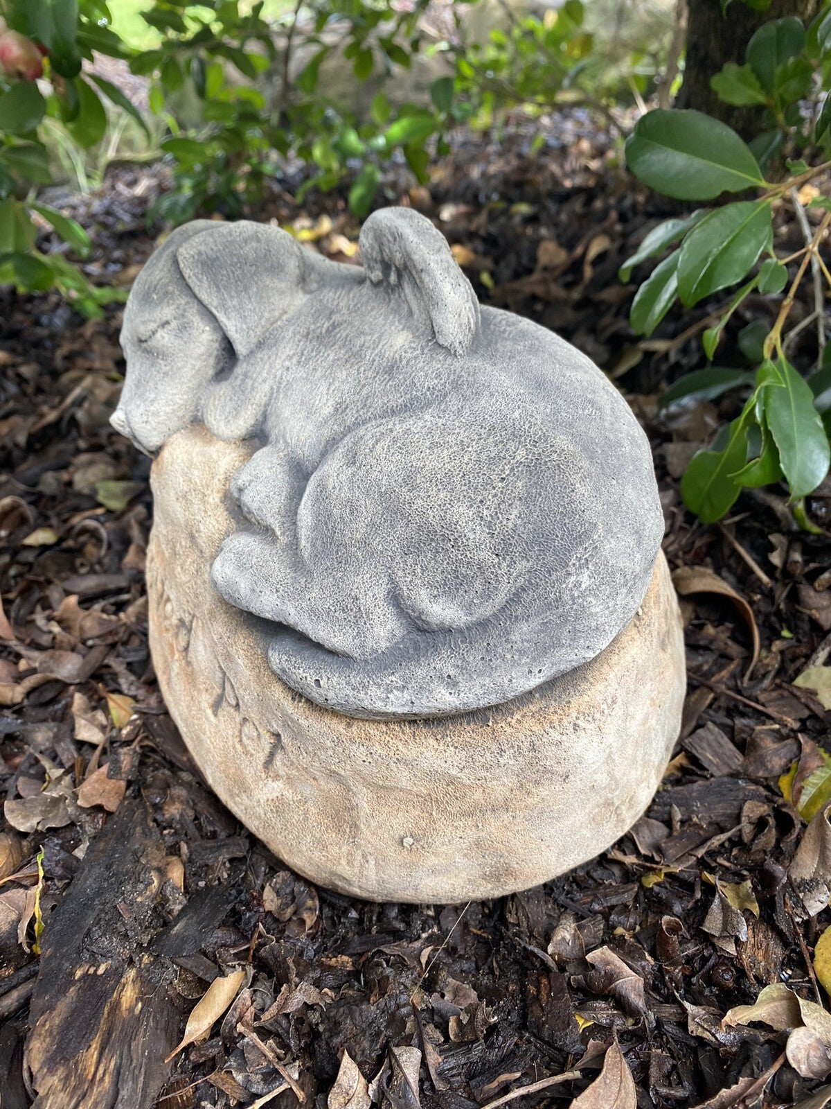 22nice4me Garden Statues concrete angel dog memorial ornament with detailed wings resting on a stone base in a garden