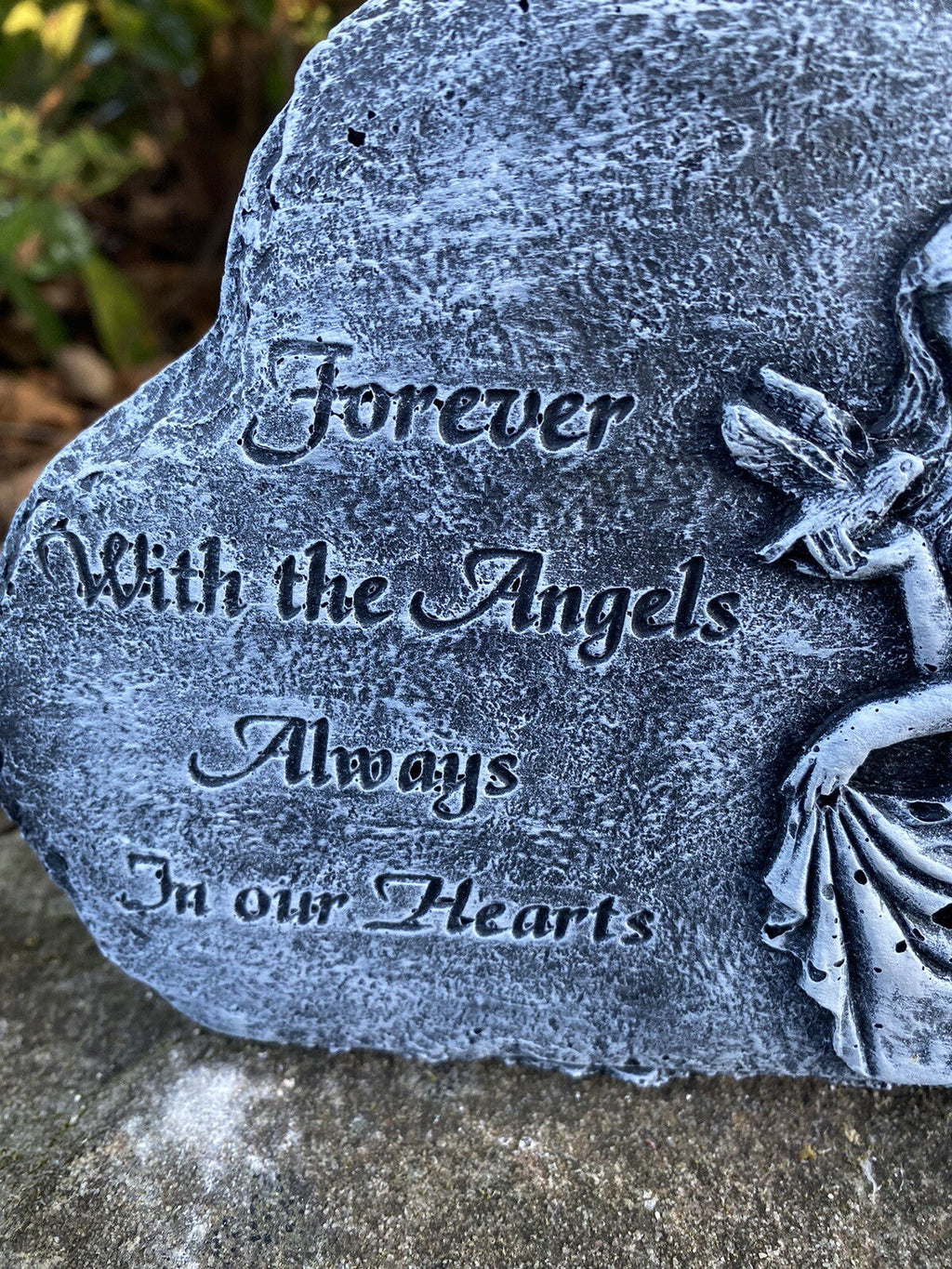 22nice4me Garden Statues concrete memorial plaque with angel holding a bird and engraved Forever With the Angels text