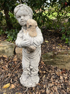 22nice4me Garden Statues concrete boy holding a dog ornament for outdoor garden decor
