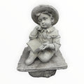 22nice4me Garden Statues concrete boy reading a book statue sitting on a rustic bench, 62cm tall, natural grey finish