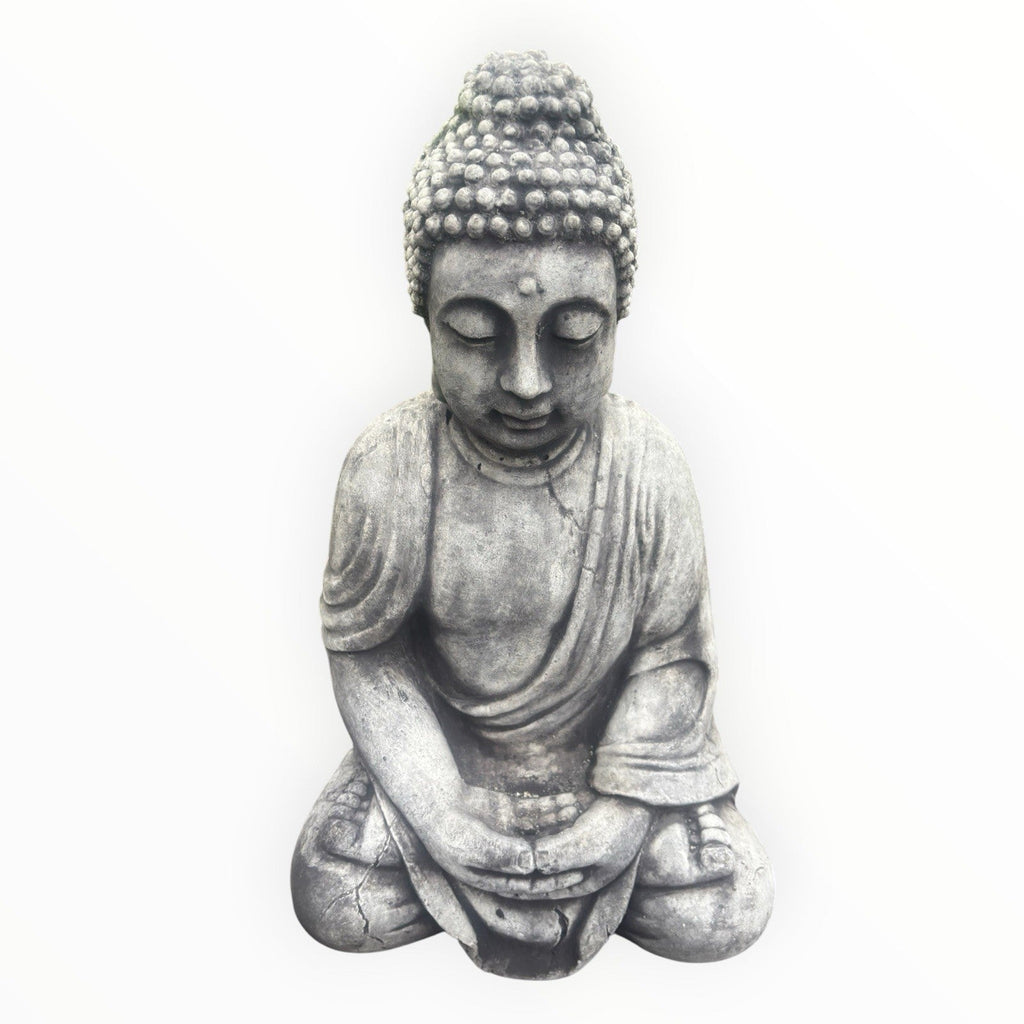 22nice4me Garden Statues concrete Buddha in a seated meditation pose with a weathered grey finish