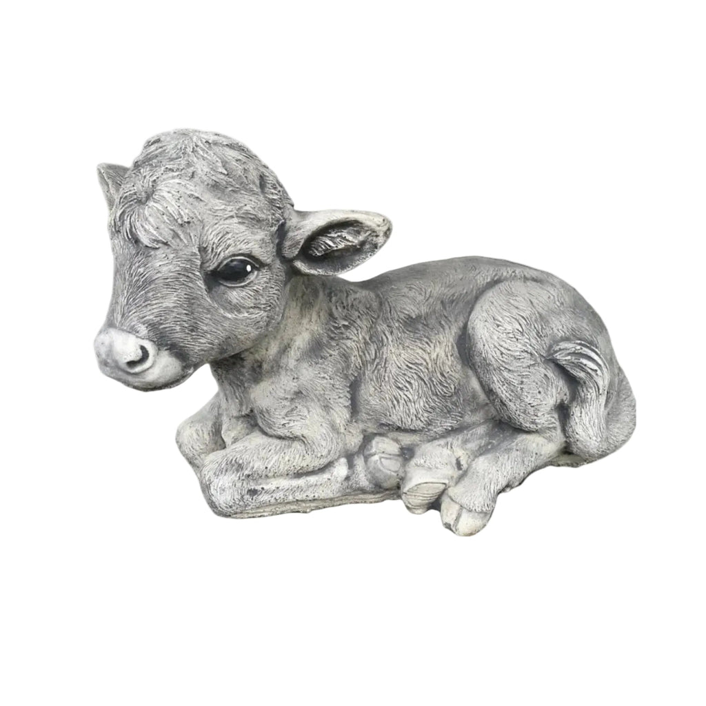 22nice4me Garden Statues hand-painted concrete calf statue in a resting position with realistic textured details.