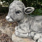 22nice4me Garden Statues hand-painted concrete calf statue in a realistic laying down pose for outdoor decor.