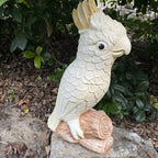 22nice4me Garden Statues hand-painted concrete sulphur-crested cockatoo bird ornament perched on a log