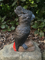 22nice4me Garden Statues hand-painted concrete red-tailed black cockatoo bird ornament perched on a branch