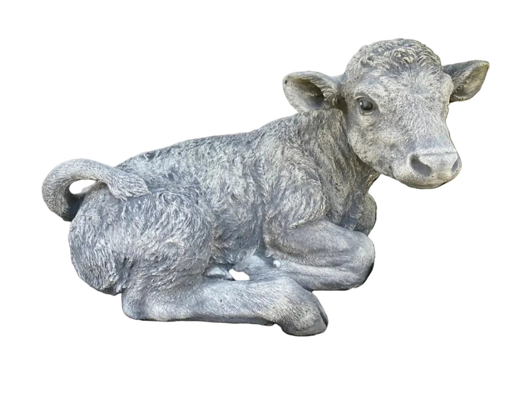 22nice4me Garden Statues concrete cow calf ornament with a realistic hand-painted matt finish for garden decor.