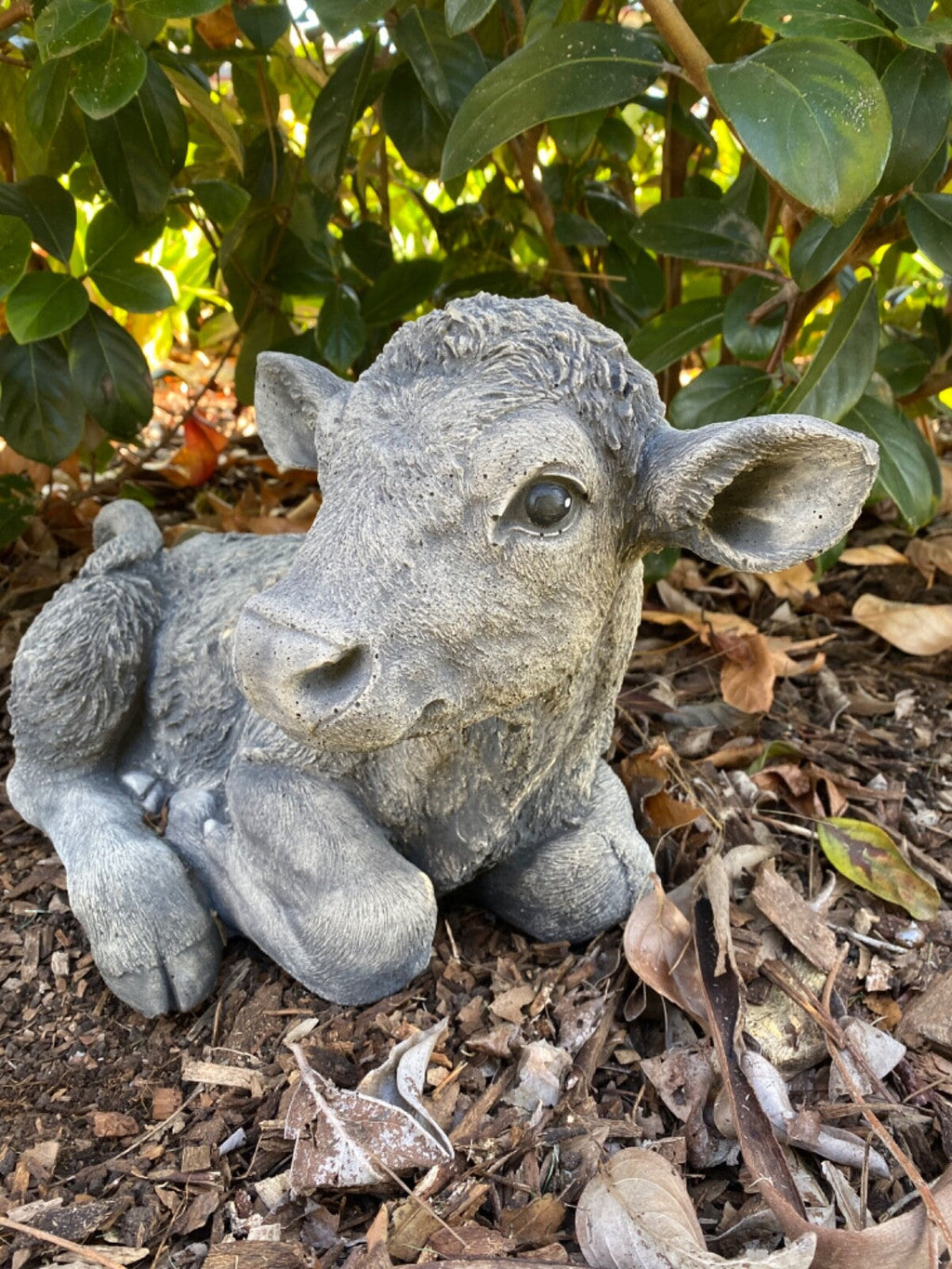 22nice4me Garden Statues concrete calf ornament with a grey matte finish resting in a garden setting