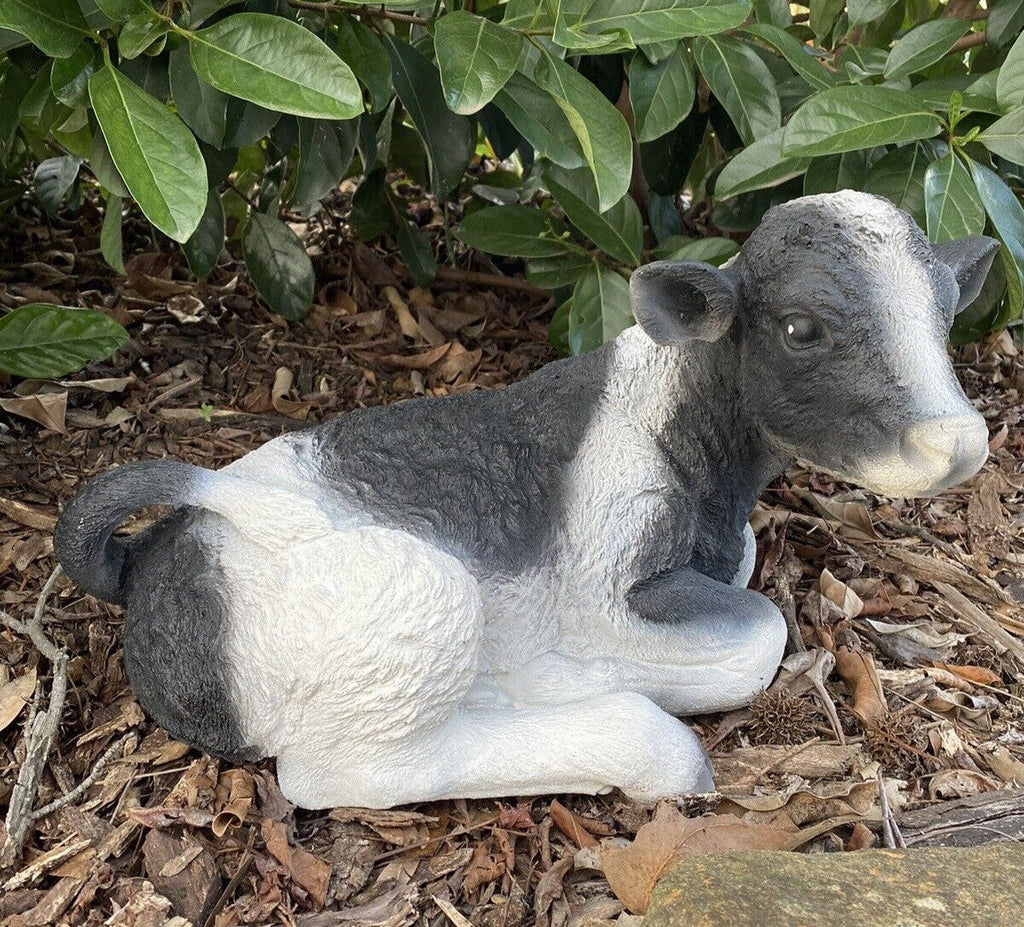 22nice4me Garden Statues hand-painted concrete Holstein Friesian cow ornament in a resting position for garden decor