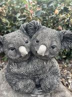 22nice4me Garden Statues grey concrete koala pair statue with detailed fur texture in a garden setting