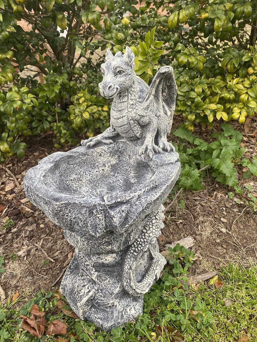 22nice4me Garden Statues concrete dragon bird bath and bee wash station with hand-painted grey stone finish