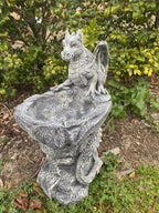 22nice4me Garden Statues concrete dragon bird bath and bee wash station with hand-painted grey stone finish