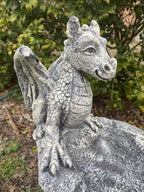 22nice4me Garden Statues concrete dragon bird bath with hand-painted textured details in a garden setting