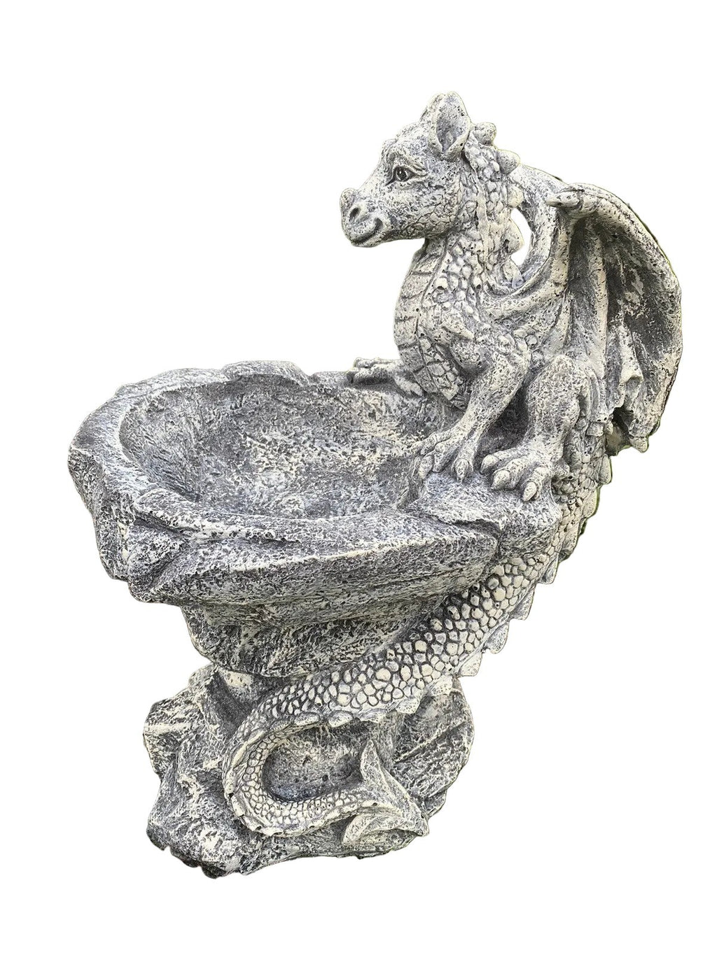 22nice4me Garden Statues concrete dragon bird bath with hand-painted textured details for garden decor