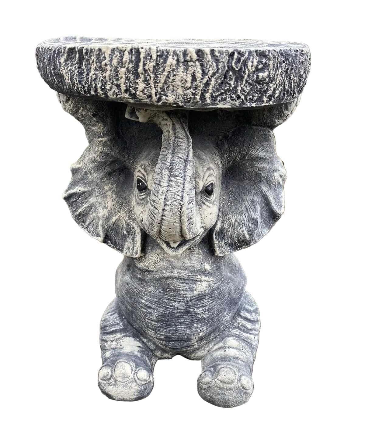 22nice4me Garden Statues hand-painted concrete elephant pot plant stand with a textured tree stump top