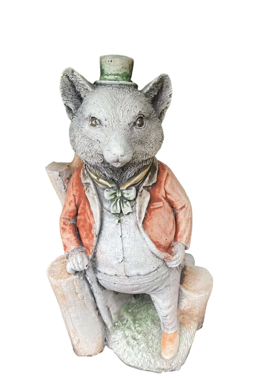 22nice4me Garden Statues Willow Mr Todd concrete fox statue wearing a jacket and top hat with a hand-painted finish