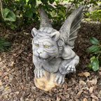 22nice4me Garden Statues hand-painted concrete gargoyle ornament perched on a rock with a matte grey finish
