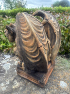 22nice4me Garden Statues concrete gargoyle with rust finish, detailed wings, and decorative base in a garden setting