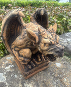 22nice4me Garden Statues concrete gargoyle with a rust finish, featuring detailed wings, horns, and a fierce expression