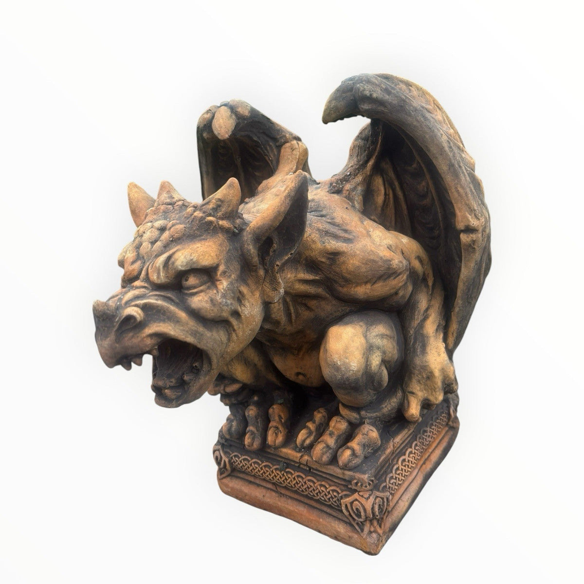 22nice4me Garden Statues concrete gargoyle with rust finish, featuring detailed wings, horns, and a fierce expression.