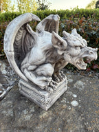 22nice4me Garden Statues concrete gargoyle garden ornament with detailed wings and horns on a decorative base