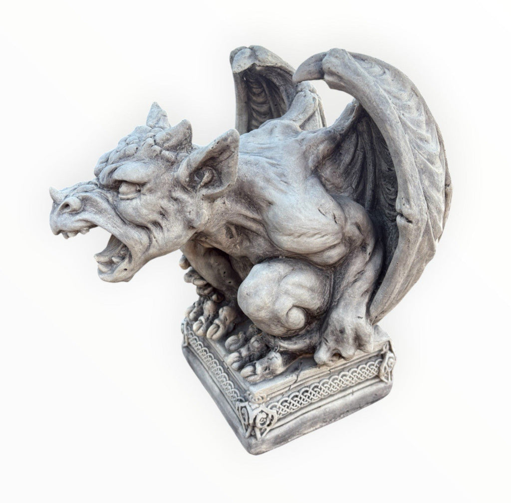 22nice4me Garden Statues concrete winged gargoyle ornament with fierce expression and detailed Gothic base