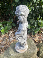 22nice4me Garden Statues concrete girl ornament holding flowers, hand-painted Australian garden decor