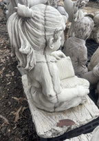 22nice4me Garden Statues concrete girl reading a book statue sitting on a rustic bench in a natural white finish
