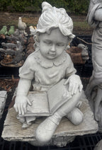 22nice4me Garden Statues concrete girl reading a book statue sitting on a rustic bench with detailed features