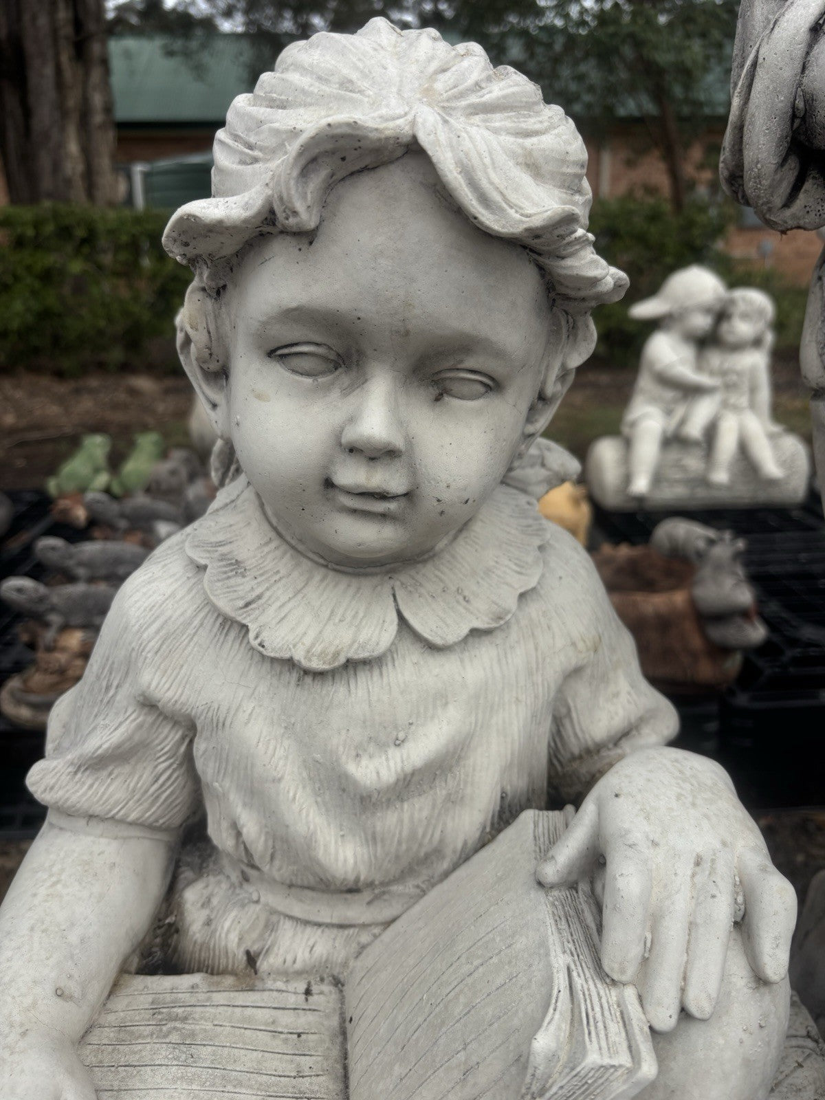 22nice4me Garden Statues concrete girl reading a book sculpture with detailed facial features and vintage clothing