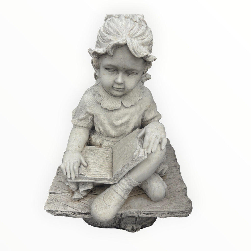 22nice4me Garden Statues concrete girl reading a book statue sitting on a rustic bench, natural white finish