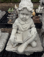 22nice4me Garden Statues concrete girl reading a book statue sitting on a rustic bench with detailed features