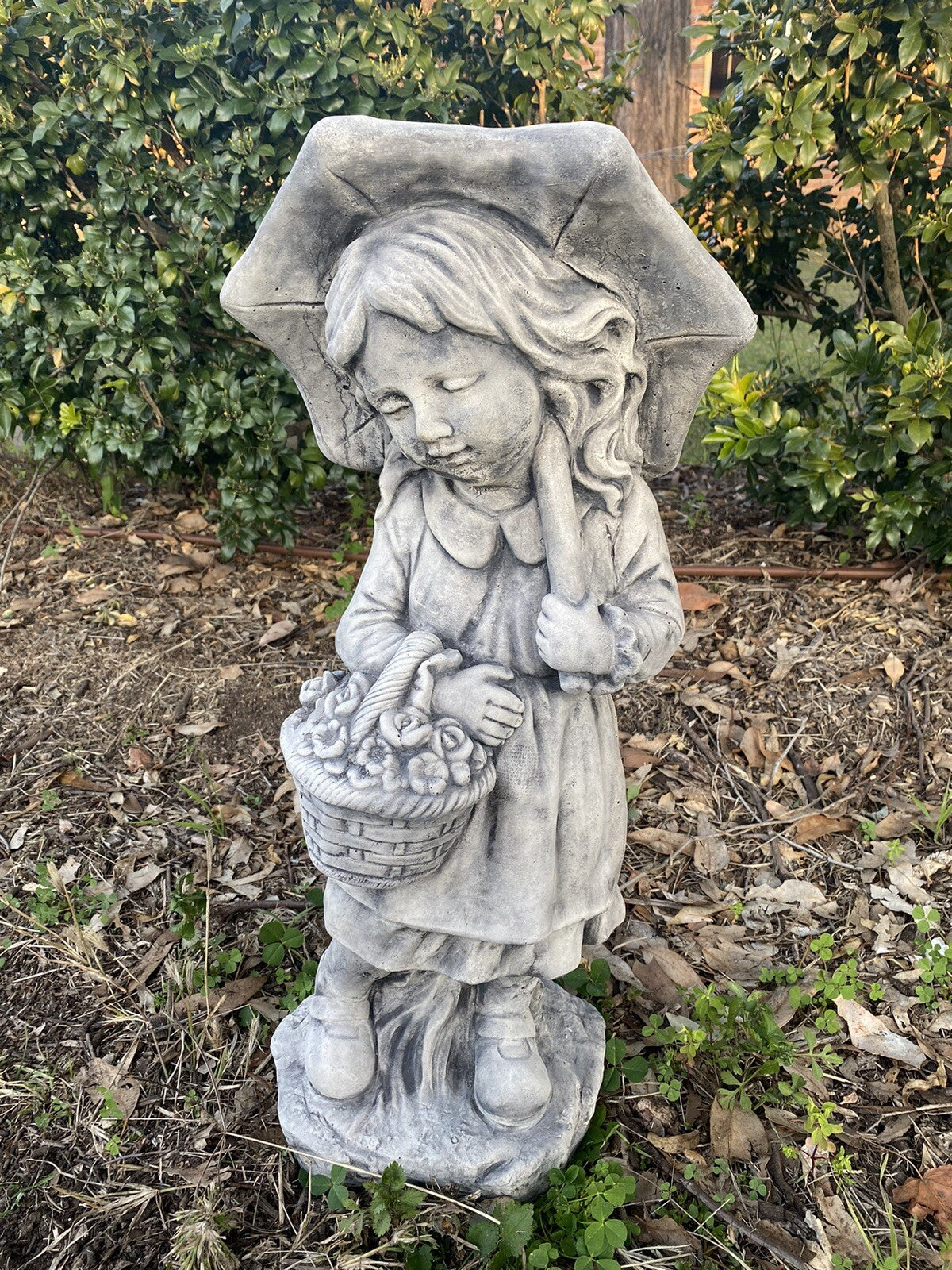 22nice4me Garden Statues concrete girl holding an umbrella and a flower basket, hand-painted outdoor garden ornament.