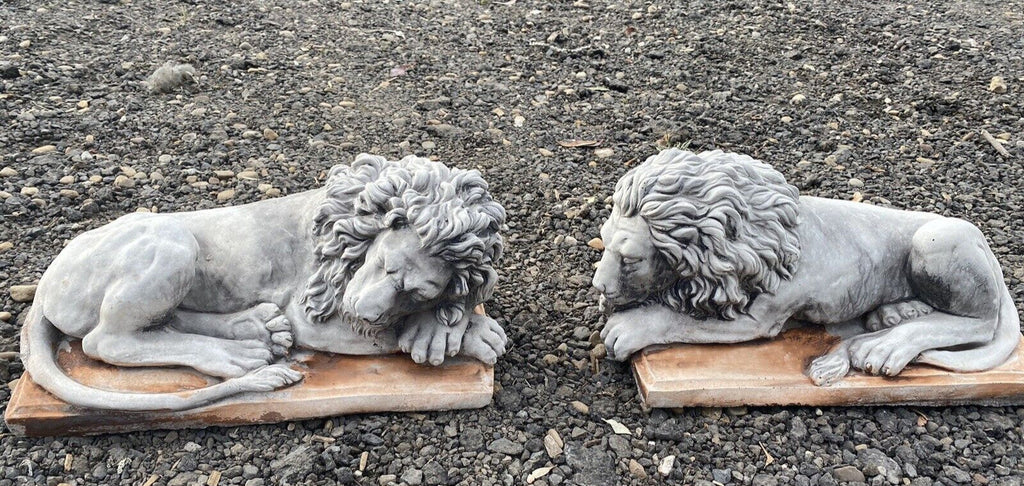 22nice4me Garden Statues pair of hand-painted concrete guardian lion statues in resting poses for outdoor decor