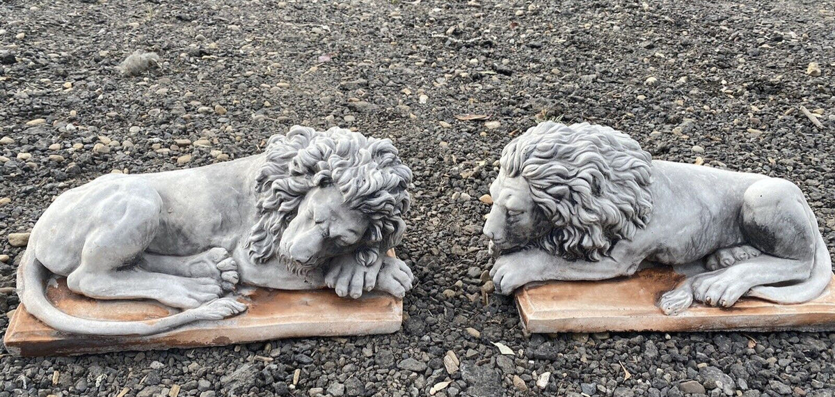 22nice4me Garden Statues pair of hand-painted concrete guardian lion statues in resting poses for outdoor decor