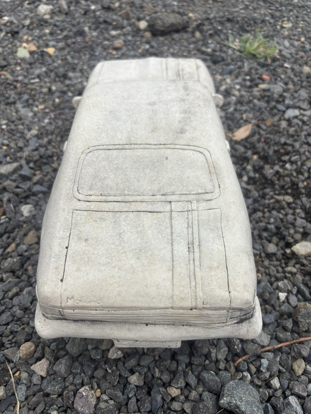 22nice4me Garden Statues concrete HK Monaro car ornament with detailed roof and trunk styling on a gravel surface